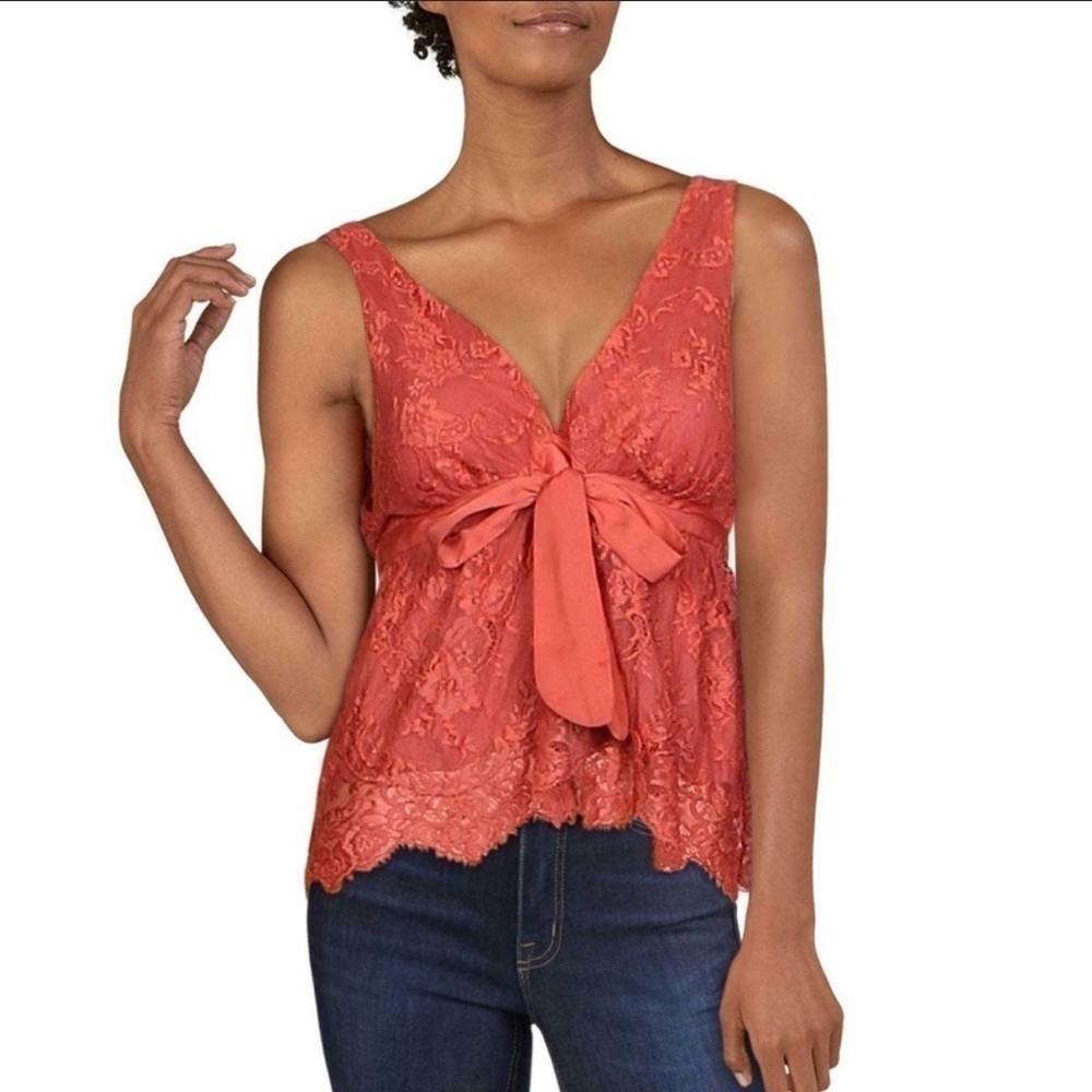 Free People Chante Lace Ribbon Tie Blouse Medium